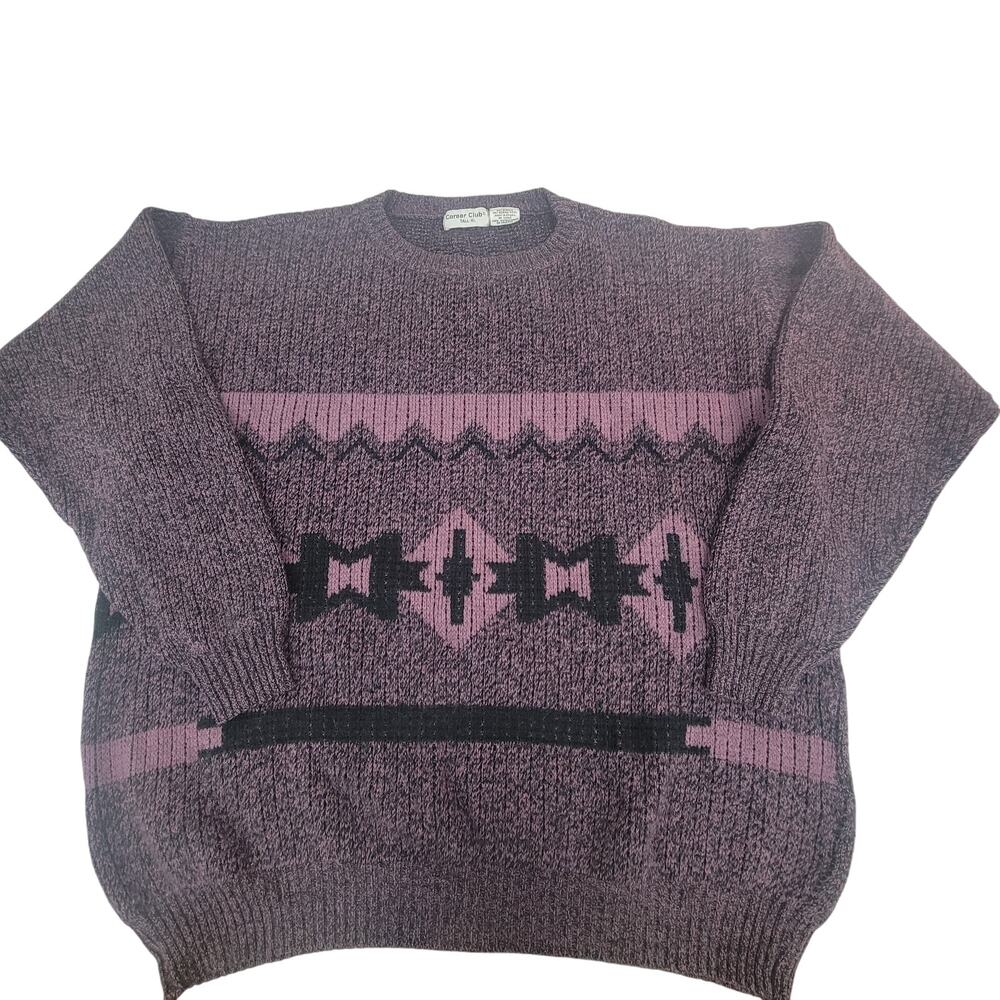 Vintage Career Club Geometric Southwestern Sweater Tall XL Purple Wool Blend